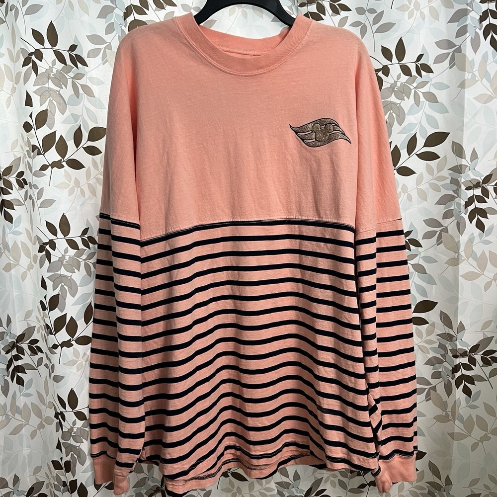 Disney Cruise Line Spirit Jersey Gold Glitter Size XL Peach Striped - Picture 2 of 7
